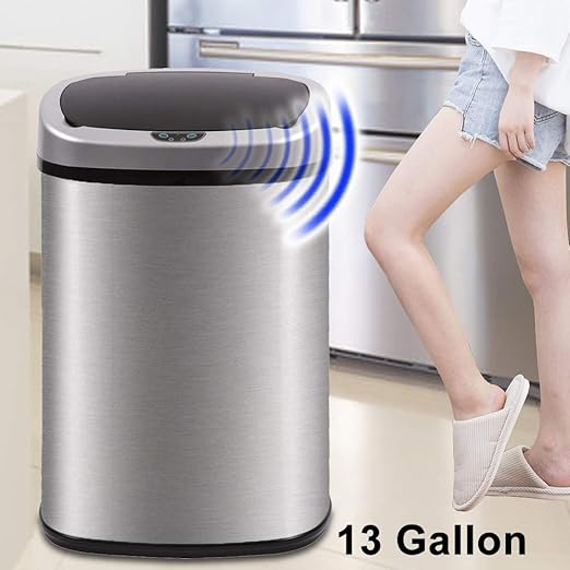 Amazon Com Kitchen Trash Can For Bathroom Bedroom Home Office Automatic Touch Free High Capacity Garbage Can With Lid Brushed Stainless Steel Waste Bin 13 Gallon 50l Industrial Scientific