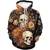 Srcnhim Vintage Demon Rose Skeleton 3D Printing Hoodies Hooded Psychedelic Floral Skull Hoodie Sweatshirts
