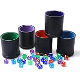 RERIVER 5 Pack PU Leather Dice Cups Velvet Felt-Lined Shaker Cups with 30 Dot Dice for Bar Party Yahtzee Farkle Dice Games