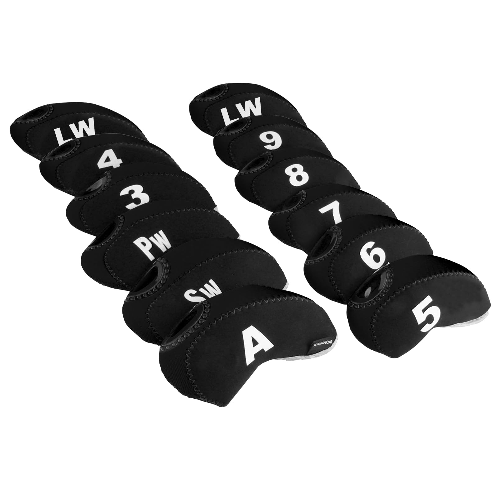 Andux Golf Irons Club Number Tag Head Covers with Transparent Window 12pcs/set (Black/black)