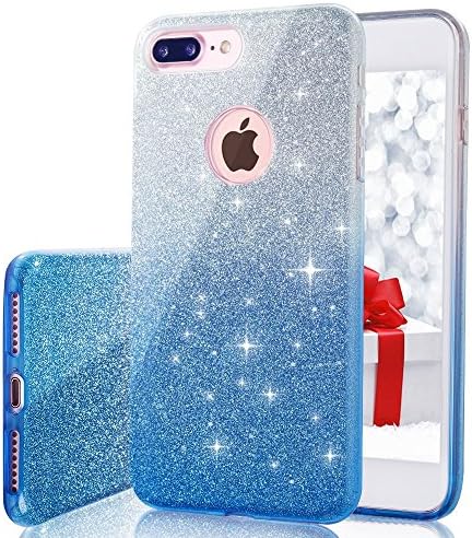iPhone 7 Plus Case, Small Knife Luxury Glitter Series [Supports Wireless Charging][Slim Fit, Hard Back Cover] Sparkle Bling Protective Bumper Case for iPhone 7 Plus 5.5" (Silver + Blue)