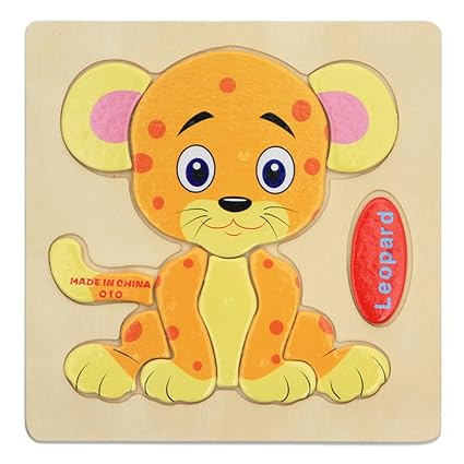Alician Toy Children Cartoon Wooden Intelligence Jigsaw Puzzle Toy Animal Transportation Cognize Hands Grip Toy Leopard