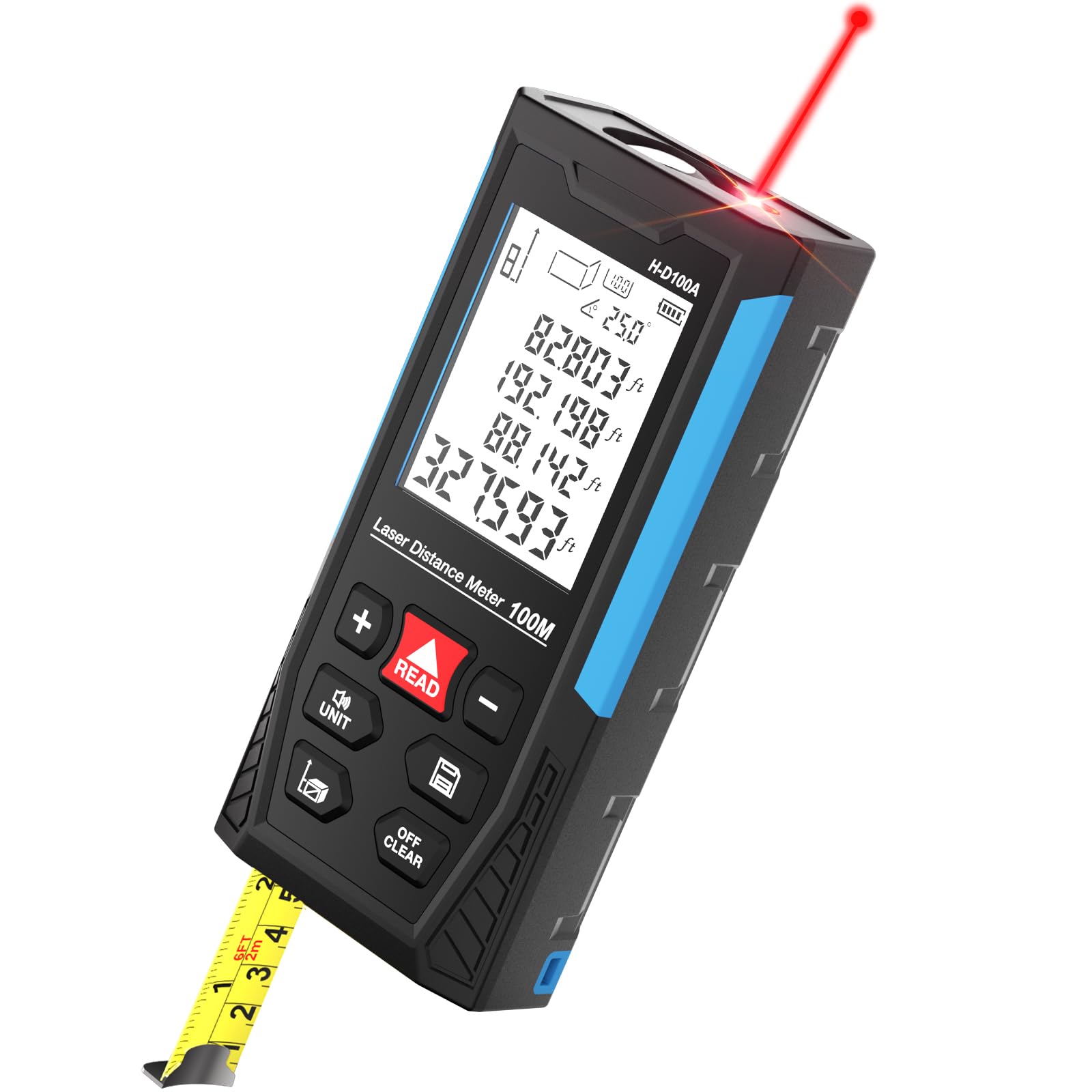 Photo 1 of 2-in-1 Laser Tape Measure 328ft Digital Laser Measure & 6.56ft Tape Measure Rechargeable Electric Angle Sensor 6 Units Selectable, Distance/Area/Volume/Pythagorean Laser Measuring Tools