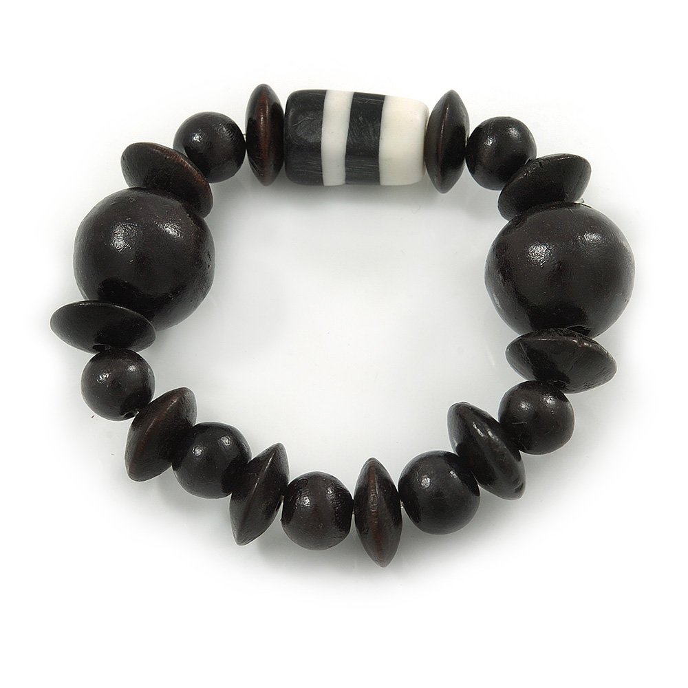 Avalaya Black Wood and Resin Bead Stretch Bracelet - 18cm L