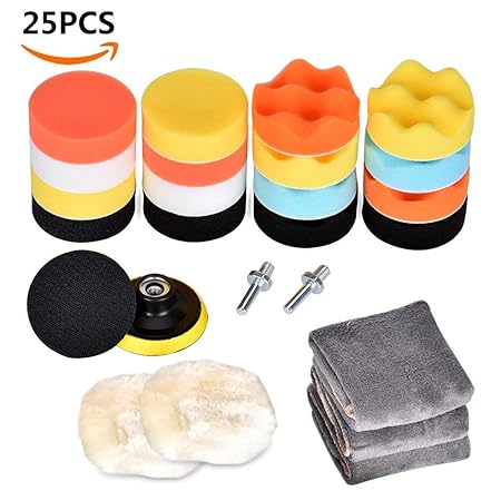 Auto Polierschwamm, Queta 25pcs 3 Inchs Polierschwamm Set, Polieraufsatz Bohrmaschine Aus Schwamm Und Wolle Polierpaste für P