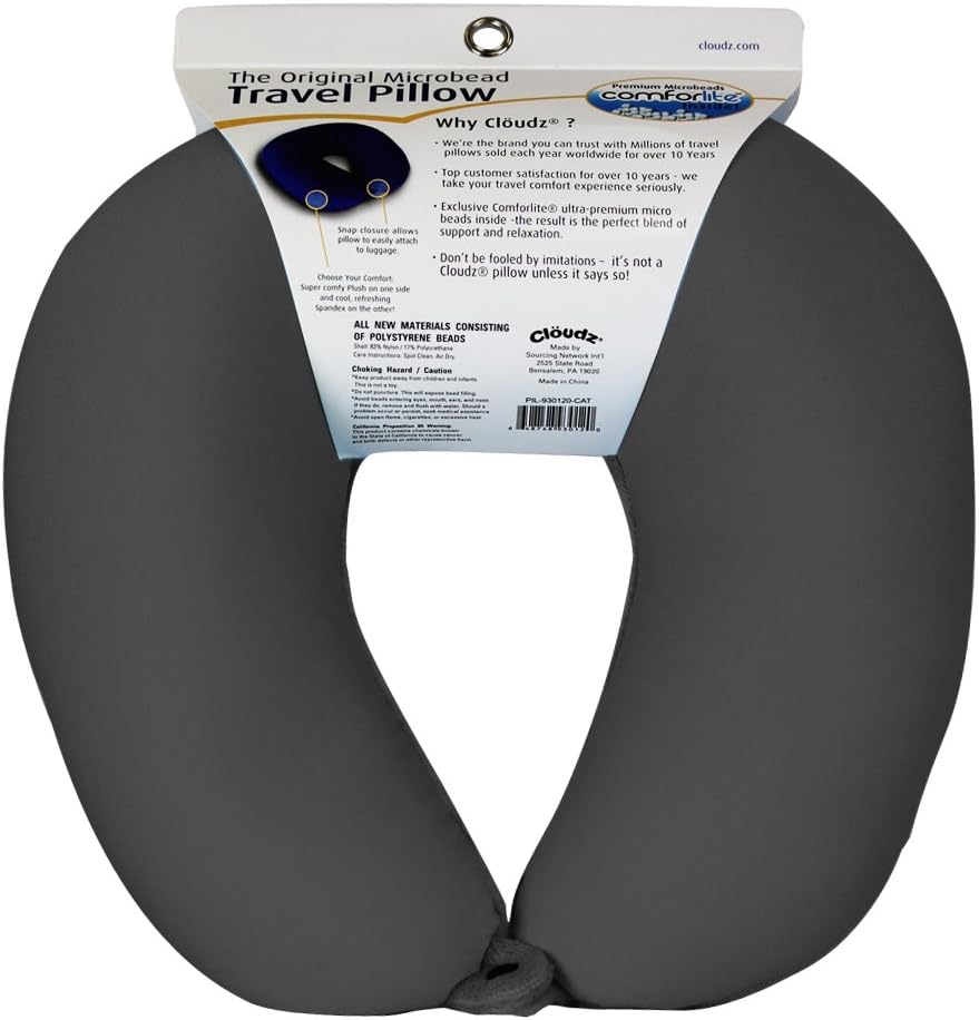 Cloudz Microbead Travel Neck Pillow - Black: Home & Kitchen