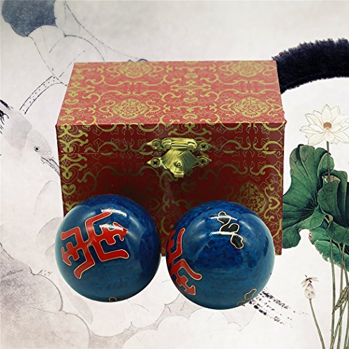 2''Baoding Health Balls Chinese Exercise Stress Balls Craft Collection(Ancient Chinese characters) BS162(L, blue)
