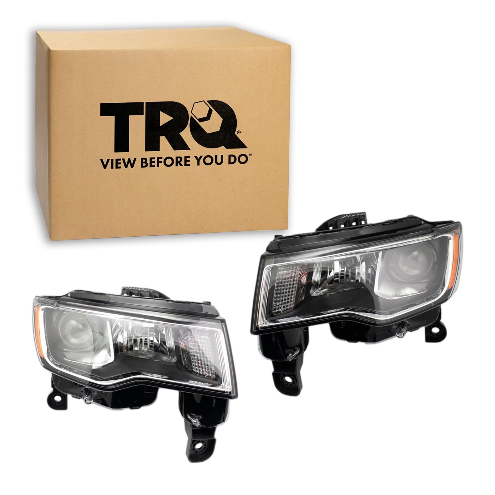 TRQ 2 Piece Headlight Assembly Set Chrome Bezel