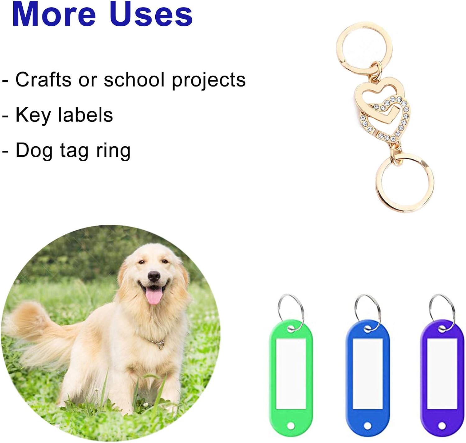 Key Rings for Keychain, Car Keys, Dog Tag Ring, Crafts, Golden, 12Pics: Clothing