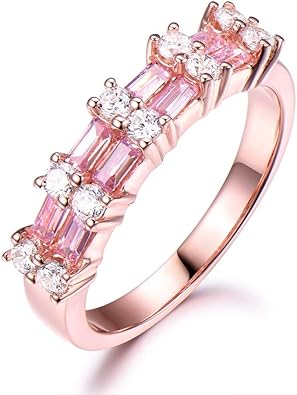 Pink Cz Diamond Wedding Ring Band Jewelry Solid 14k Rose Gold Unique Baguette Cut Gemstone Rings Amazon Com