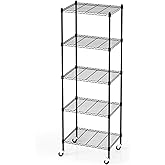 5 Tier Storage Shelves with Wheels, Heavy Duty Metal Garage Shelving Unit and Adjustable Feet, 865lb High Capacity Rolling Storage Shelf for Kitchen, Office, Dining Room (23.6"x 17.7"x 72"), Black