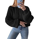 Saodimallsu Womens Oversized Cable Crewneck Sweaters 2025 Fall Long Sleeve Ribbed Knit Pullover Loose Jumper Tops