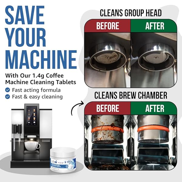 CAFFENU ESPRESSO MACHINE CLEANING TABLETS 100 COUNT USED EVERY 100 CUPS. AUTOMATIC, SUPERAUTOMATIC & BEAN TO CUP. USE WITH DESCALING