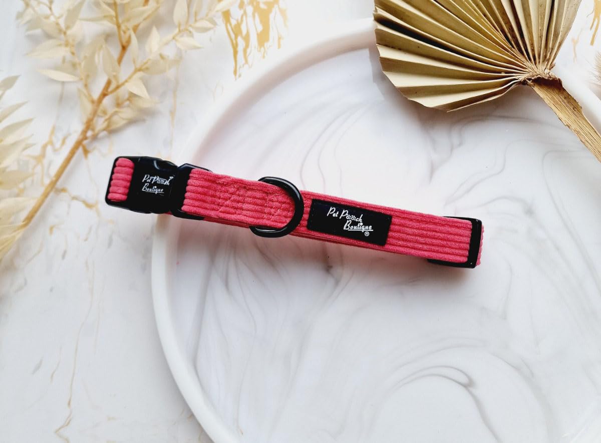 ROSE PINK CORD DOG COLLAR M