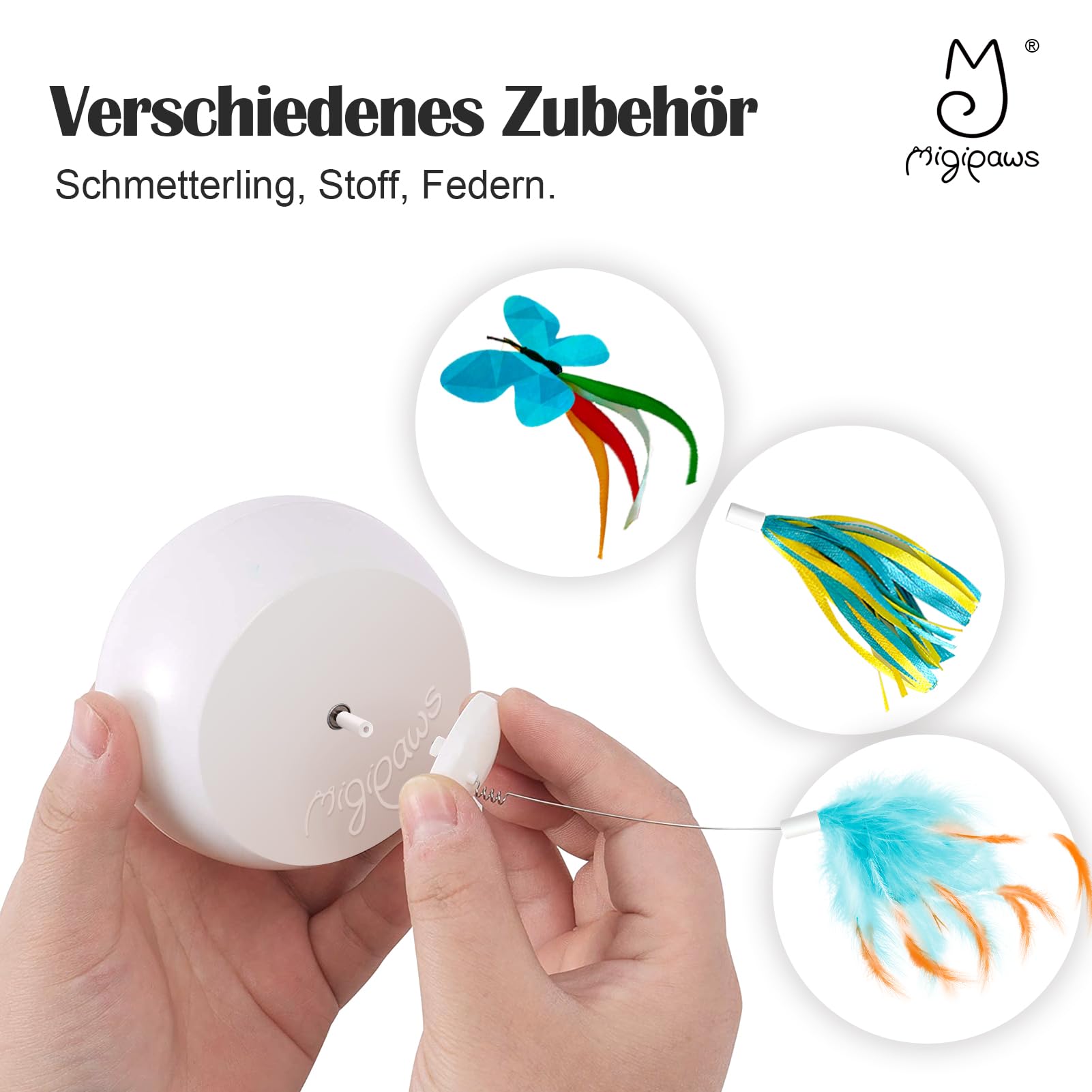 Migipaws Katzenspielzeug,elektrische interaktive Schmetterlingspielzeug und Federspielzeug,intelligente 360-Grad-Drehbewegung der Kugel, Stehaufmännchen-Design,Teaser Spaß für Kätzchen 3