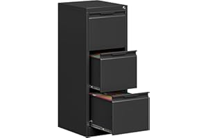 KOOYON 3 Drawer File Cabinet with Lock,Vertical Filing Cabinets for Home Office,Heavy Duty Metal File Cabinet for Hanging A4/Letter/Legal Size File,Vertical File Cabinet 15" W X 17.8" D X 38.3" H-Black