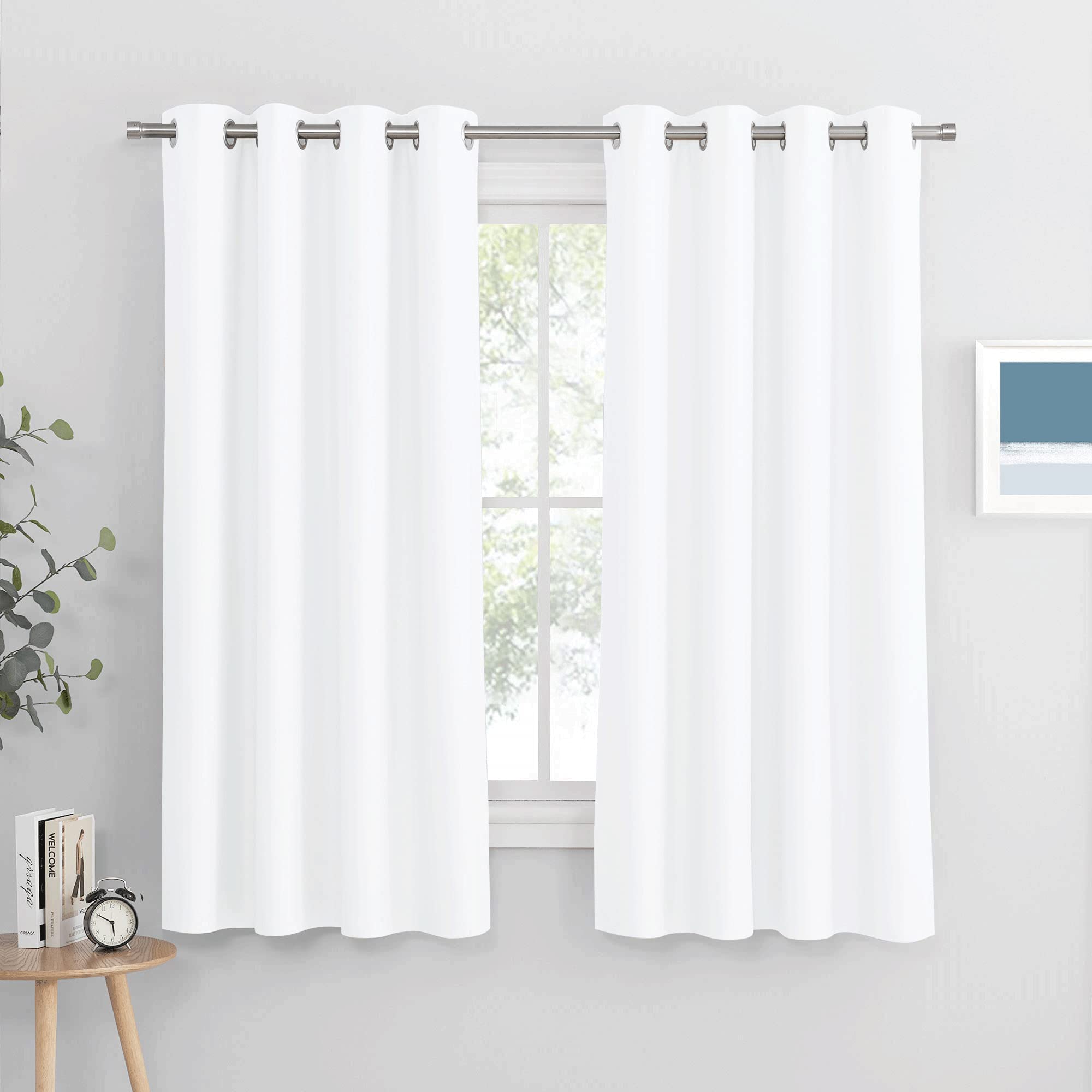 PONY DANCE Eyelet Thermal Insulated Curtains - White Light Filtering Privacy Protection & Energy Saving Curtains for Living Room/Bedroom, Home Decoration Drapes, 46 x 72 Inch, 2 Panels, Pure White