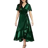 Olaesa Women's Velvet Maxi Dress Boho V Neck Wrap Dress for Wedding Guest Fall Maternity Formal Dress with Pockets