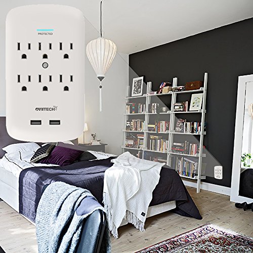 Multi Outlets,6 Wall Mount Surge Protector Adapter with Dual 3.1A USB Charging Ports,Oviitech Multi Plug Outlets,6 AC Socket Outlet Plugs,900 Joules Surge