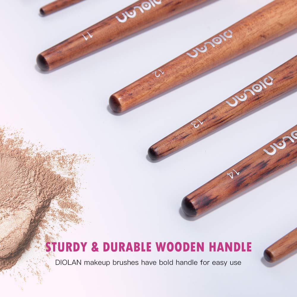 Makeup Brush Set, Diolan 17PCs Professional Makeup Brushes for Foundation Blending Blush Concealer Eye Shadow, Synthetic Fiber Bristles & Wooden Handle, Travel Makeup Bag Included, Glitter Purple