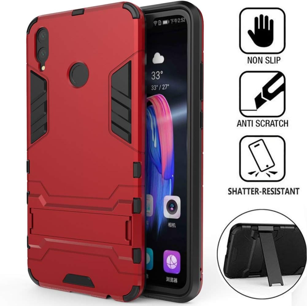 Huawei Honor 8X Case, 2 in 1 Tough PC + TPU Soft Silicone Shockproof Impact Resistant Hybrid Dual Layer Heavy Duty Armor Bumper Protective Cover for Huawei Honor 8X [Red]