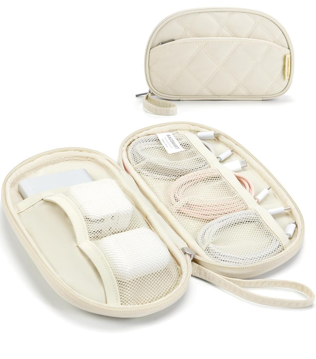 Photo 1 of BAGSMART Cord Organizer Travel Cable Bag, Compact Tech Electronic Organizer Travel Case, Essentials for Charger, Cable, Phone, Flash drive - Beige