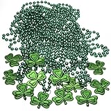 Prextex 12 Piece St Patrick's Beaded Shamrock Charmed Necklaces With Shamrock Pin