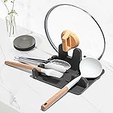 AUOON Spoon Rest for Stove Top - Silicone Utensil Rest with Drip Pad for Kitchen Counter | Practical Kitchen Gadgets for Cooking | Dishwasher Safe (Grey, Large)