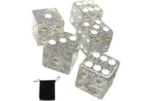 CYBER-DEALS Set of (5) 16mm Dice Standard Transparent Square Cornered with Black Velvet Cloth Pouch Bag (Clear (Glitter))