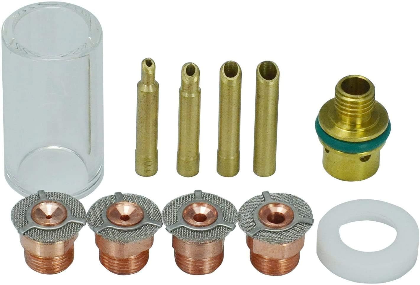 RIVERWELDTIG Insulated Glass Cup (D19.6mm) Kit Wedge Collet Tungsten Apdapter/Gas Saver (1.0mm 1.6mm 2.4mm 3.2mm) for WP SR 9 20 25 TIG Welding Torch 11pcs