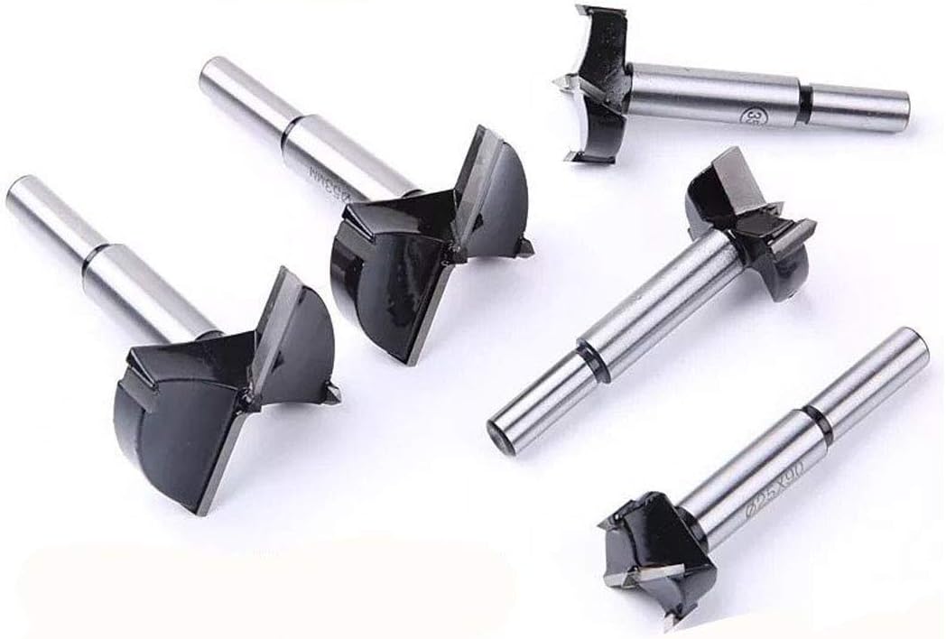 Forstner Drill Bits 15/20/25/30/35mm,Gkongu Set of 5 Pieces Carbide Steel Hinge Hole Cutter,Woodworking Boring Wood Hole Saw Cutter Ideal for Wood Plastic Cupboard Panel,Door Knobs Installation