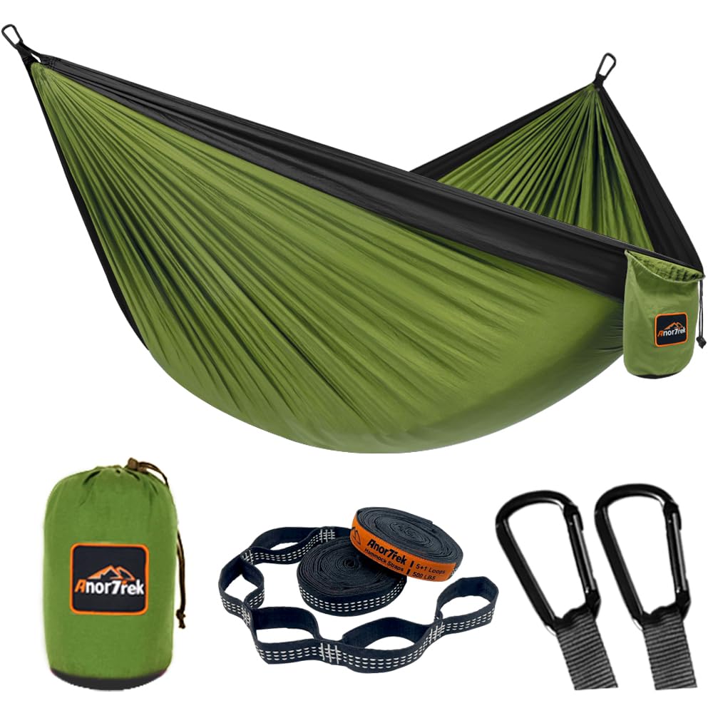 AnorTrek Camping Hammock, Super Lightweight Portable Parachute Hammock with Two Tree Straps Single or Double Nylon Travel Tree Hammocks for Camping Backpacking Hiking