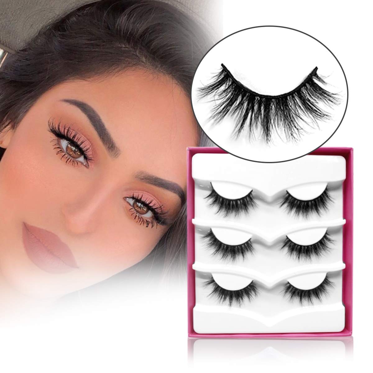 SWINGINGHAIR 3D Mink Eyelashes 15mm Mink Lashes Natural Look Short False Eyelashes Fluffy Mink Lashes Daily Eyelashes Natural Look Fake Eyelashes 3D Lashes For Women,3 pairs 1 style