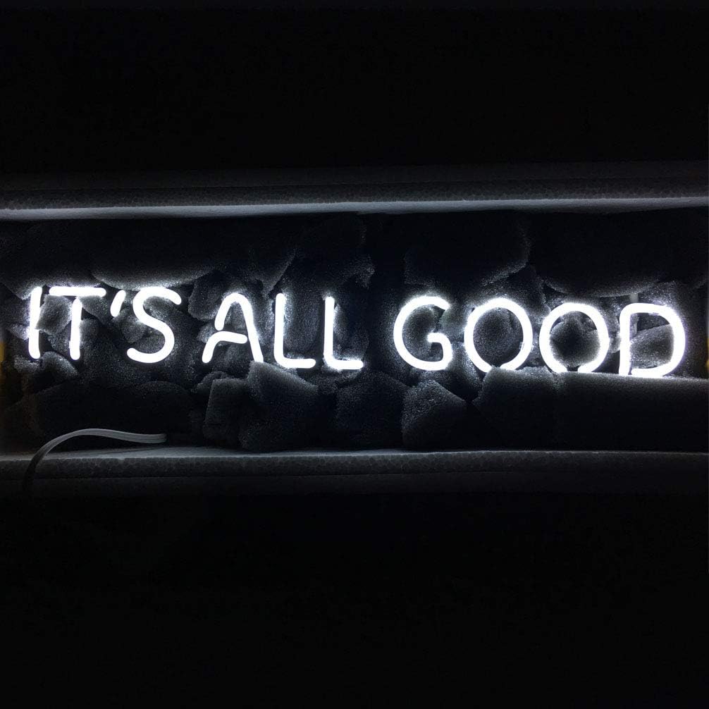 LiQi ™ ITS All Good Neon Sign （18.5" x 4" Large） Real Glass Acrylic Panel Handmade for Home Bedroom Pub Hotel Beach Recreational Game Room Decor