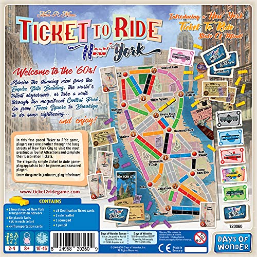 Ticket to Ride New York Board Game Train RouteBuilding Strategy, Fun Family Game for Kids and