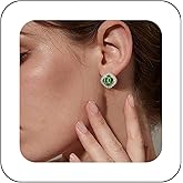 Iaceble Boho Emerald Earrings Square Halo Crystal Earrings Green Gemstone Stud Earrings Vintage Rhinestone Earrings Jewelry for Women