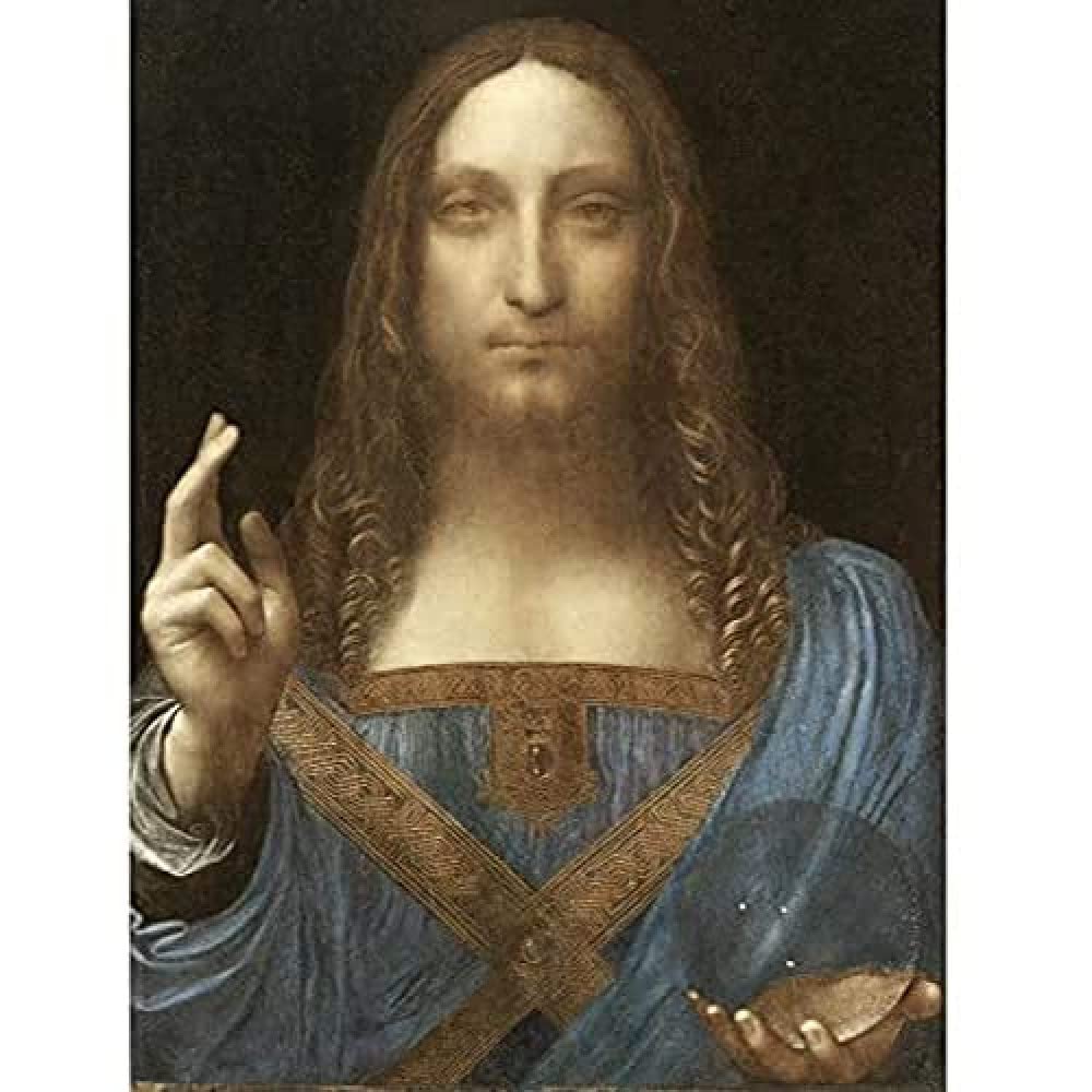 Fine Art Prints Da Vinci Salvator Mundi World Saviour Jesus Painting Art Print Canvas Premium Wall Decor Poster Mural,16 x 12 inches, Gold