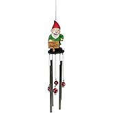 Funny Gnome Wind Chime for Garden or Porch – Peeved Garden Gnome Holding 'Go Away' Sign – Outdoor Yard Décor with Stainless Steel Tubes & Resin Mushroom Strikers – Hilarious Gift Idea