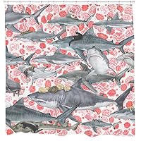 Sharp Shirter Cats Riding Sharks Shower Curtain Set Floral Pirate Bathroom Decor Cool Boho Nautical Artwork Hooks Included