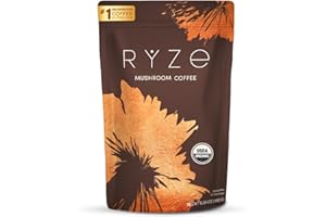 RYZE SUPERFOODS Mushroom Coffee USDA Organic with 6 Adaptogenic Mushrooms and MCT Oil, USA Grown Instant Coffee for Better Energy, Focus, Digestion, Immunity with Lions Mane & Turkey Tail, 30 servings