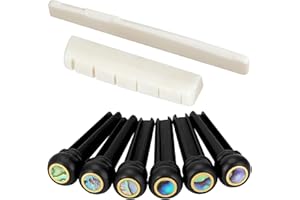 Blisstime 6 String Acoustic Guitar Bone Bridge Saddle and Nut and 6pcs Ebony Guitar Bridge Pins