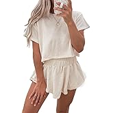 Apvirdy 2 Piece Sets Outfits for Women Crew Neck Short Sleeve Cropped Tee and Ruffle High Waist Skort Set 2025 Summer