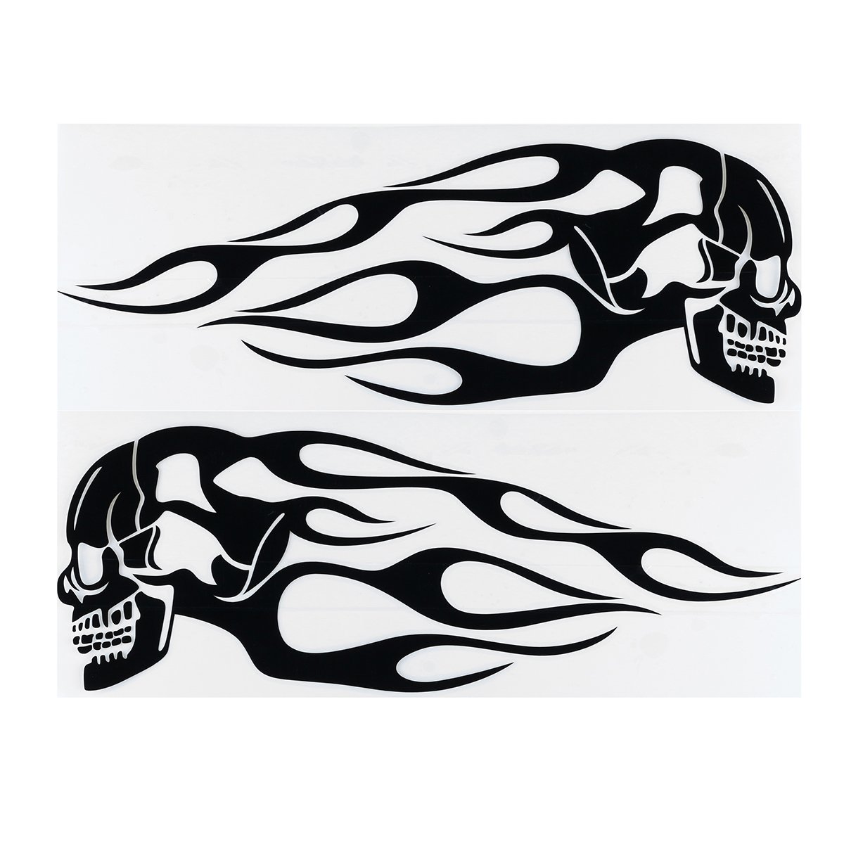 Alamor 2pcs 13.5x5inch Universal Motorcycle Gas Tank Flames Skull Badge Decal Sticker - Black