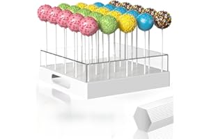 25-Hole Clear Cake Pop Stand with Sticks, Candy Lollipop Holder for Parties, Weddings, Birthdays, Transparent Display Rack fo