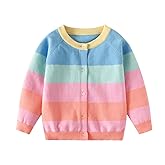 Girl's Cardigan Long Sleeve Winter Heart Colorful Rainbow Button Up Knit Sweater Coat for Kids Girl 2-7 Years