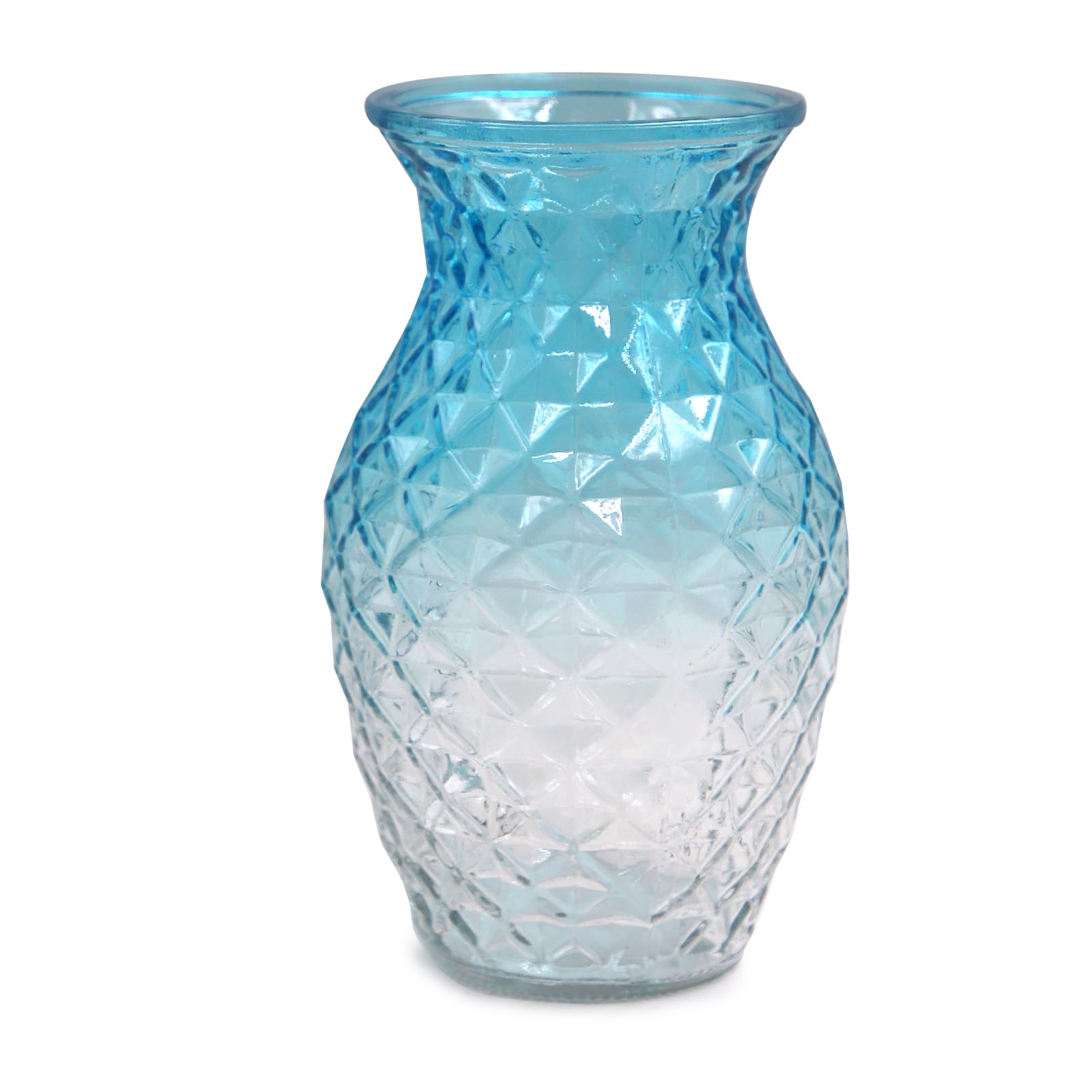 OFFIDIX Glass Waisted Flower Vase - Lattice Modern Style for Home Living Room Table Decoration (Blue Clear)