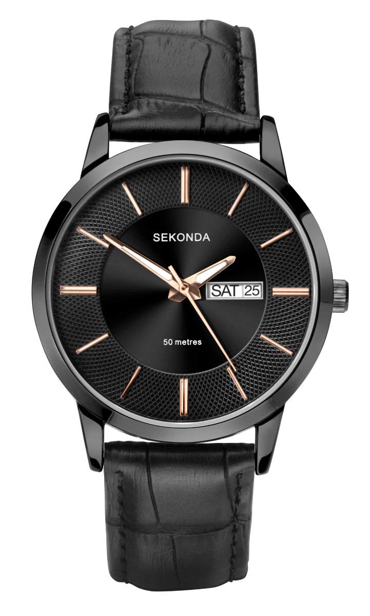 Sekonda Mens Quartz Watch with Dark Grey Dial, Analogue Display and Black Leather Strap 1814