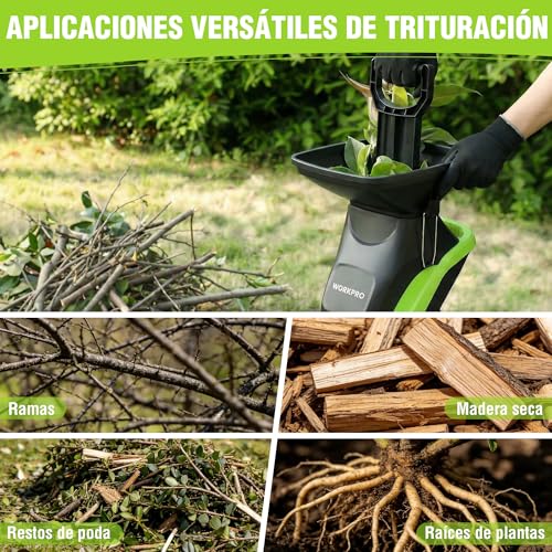 WORKPRO Electric Garden Shredder Blades 2500W with Pruning Shears, Bio-Shredder Branches Ø44 mm, 4300 RPM, Leaf Shredder with 2 Bags of 45 L, Shredder for Garden Waste