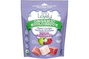 Lovely Candy Co. Organic Sour Chewy Candies 8oz Bag (1-pack) | Natural Raspberry, Apple & Cherry Flavors | Vegan, Gluten Free, Non-GMO, No Artificial Ingredients, Individually Wrapped, Perfect for Easter!