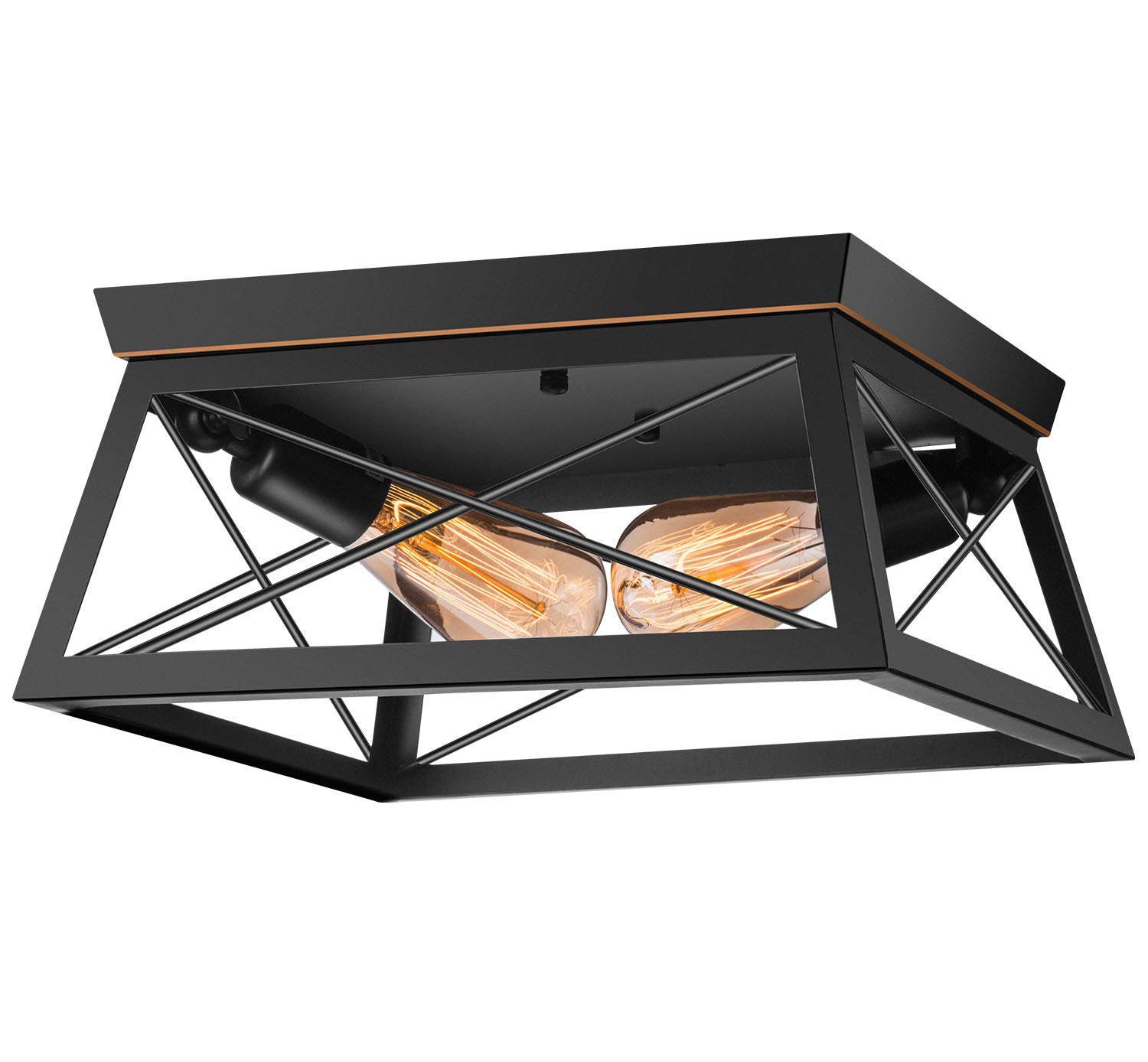 Pynsseu Industrial Ceiling Light, 2 Lights Farmhouse Semi Flush Mount Ceiling Fixture for Kitchen Island Dining Room Bedroom Foyer Hallway, 1 Pack, Black